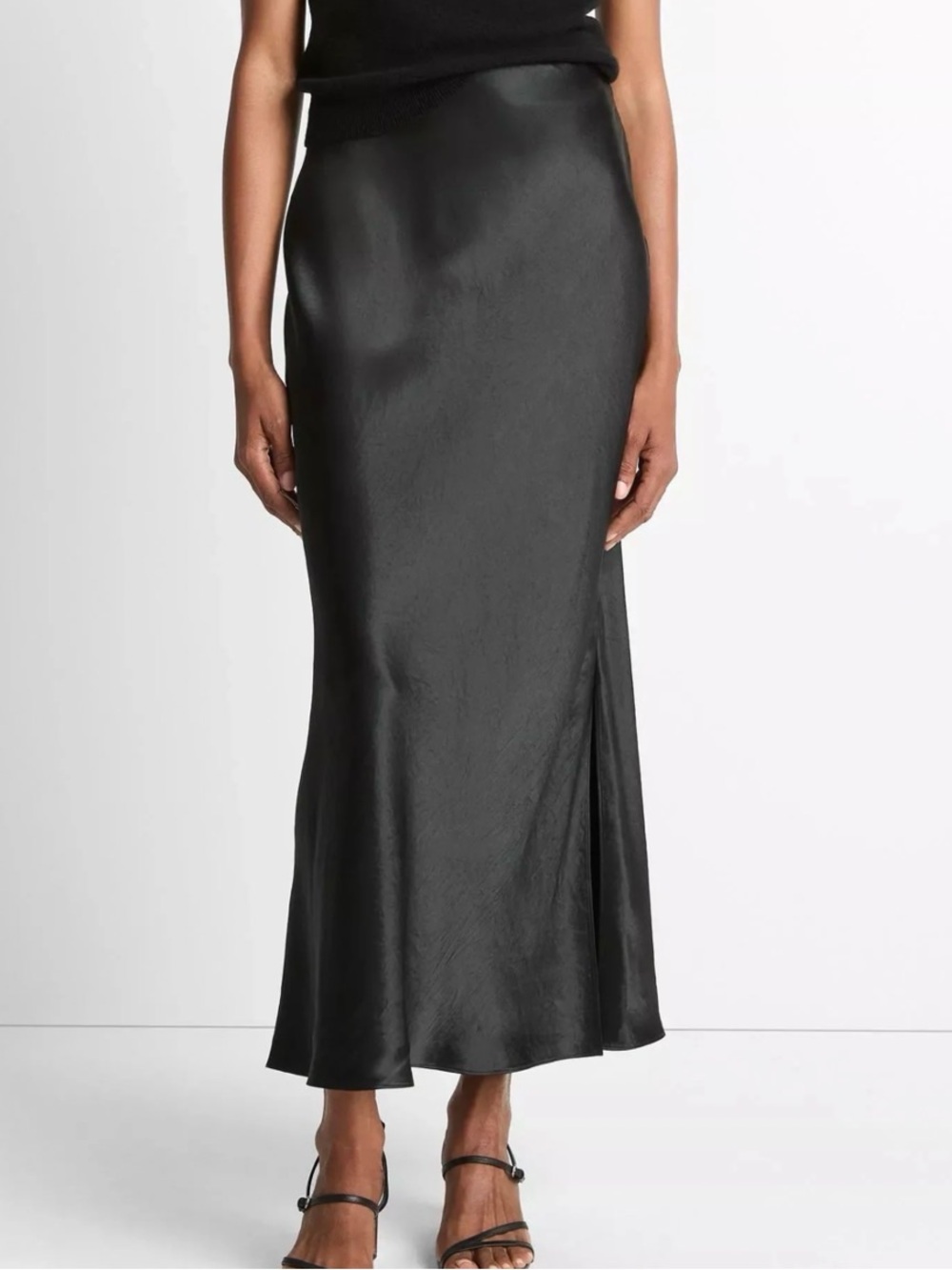 Black Tape_ Black Satin Maxi Skirt
